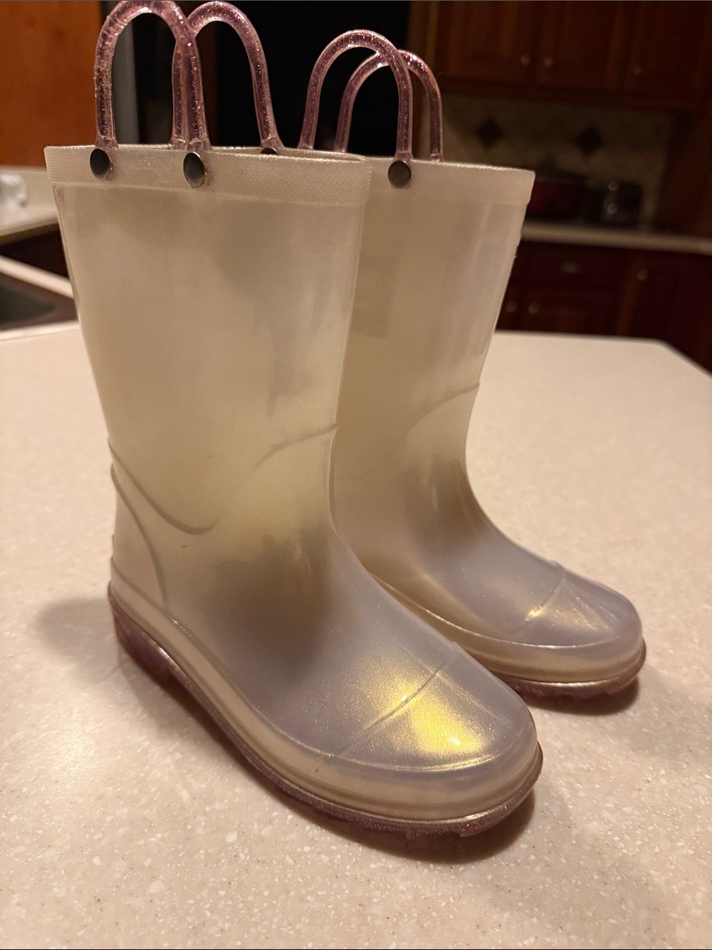 Western Chief Pearlized Glitter Light Up Rain Boots Pull On Kids Size 12